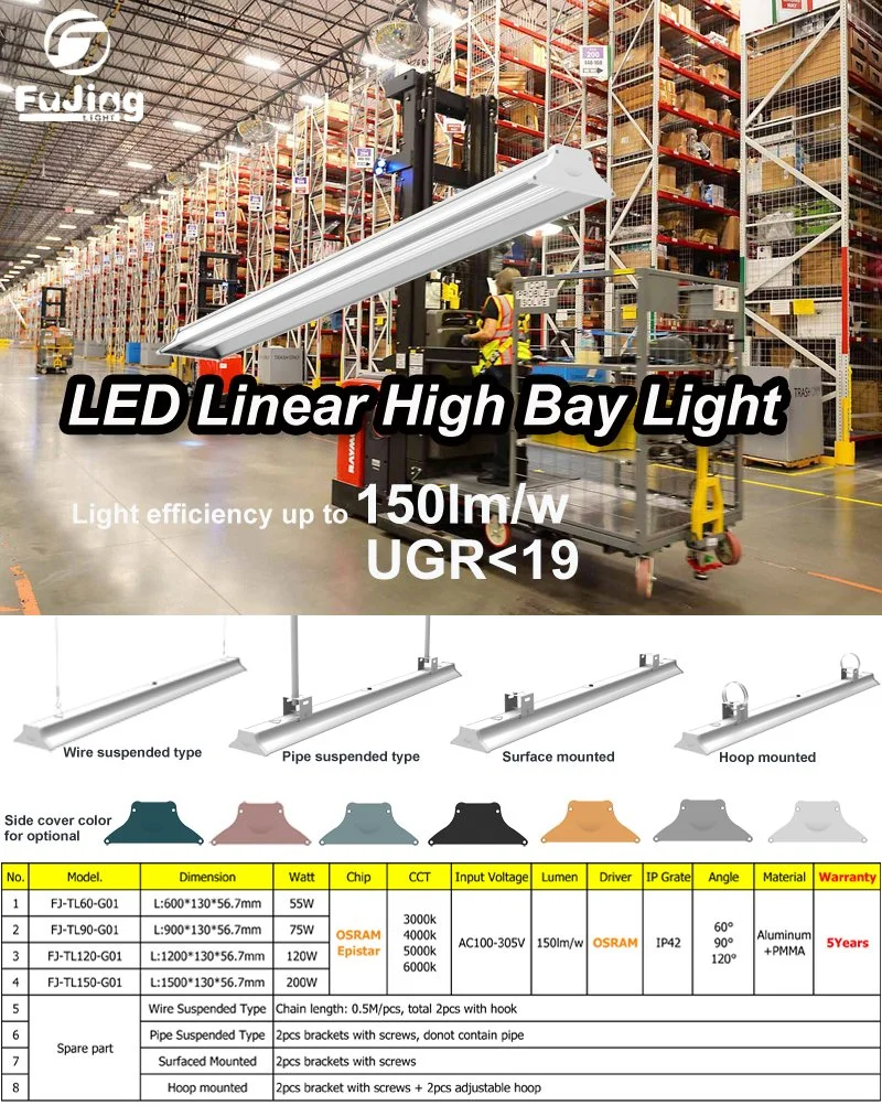 High Lumen High Bay Linear Light 120W 4FT LED High Bay Light for Workshop Warehouse